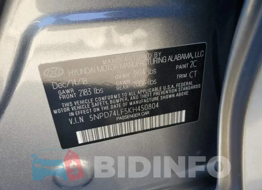 5NPD74LF5KH450804 Photo# 12