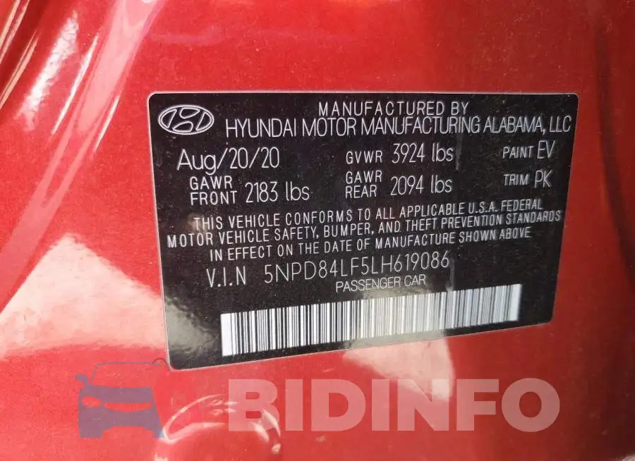 5NPD84LF5LH619086 Photo# 12