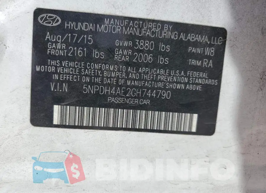 5NPDH4AE2GH744790 Photo# 12