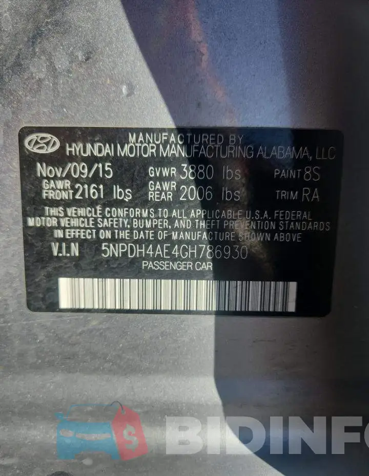 5NPDH4AE4GH786930 Photo# 12