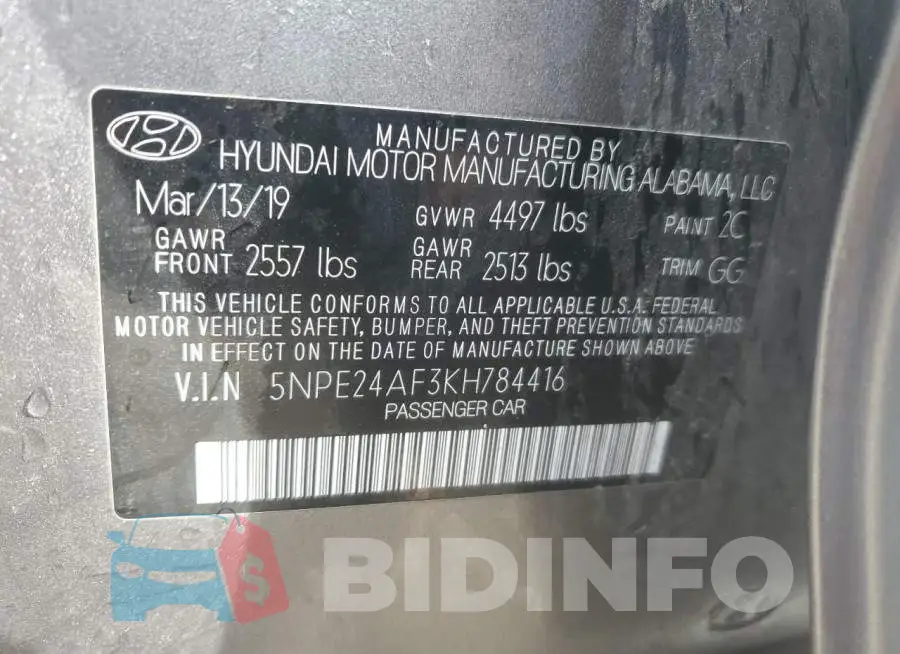 5NPE24AF3KH784416 Photo# 12