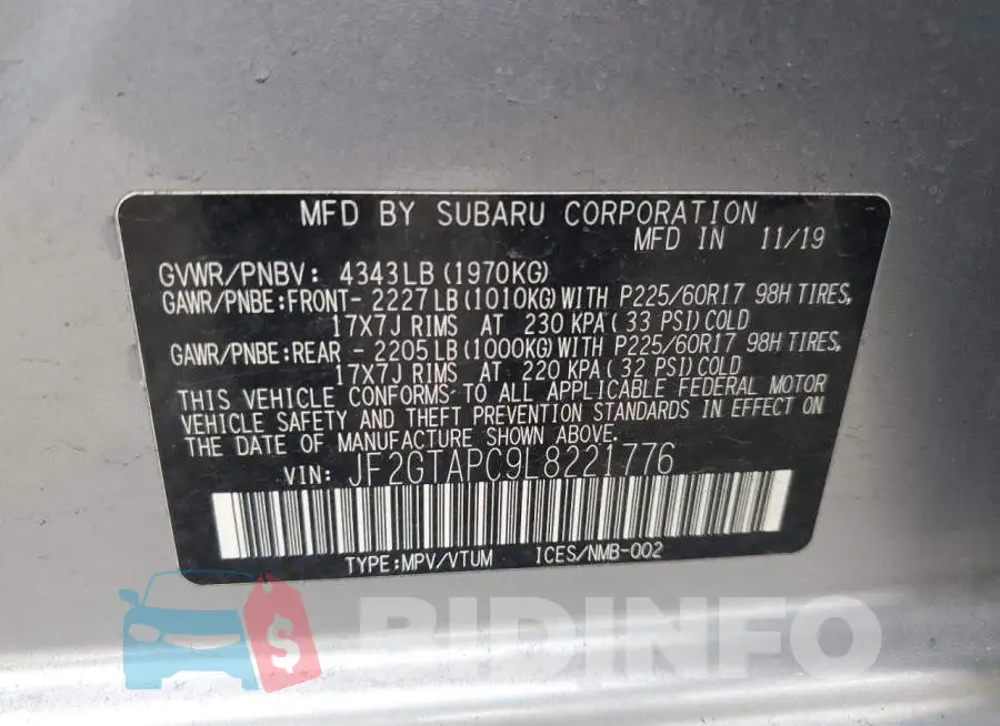 JF2GTAPC9L8221776 Photo# 13