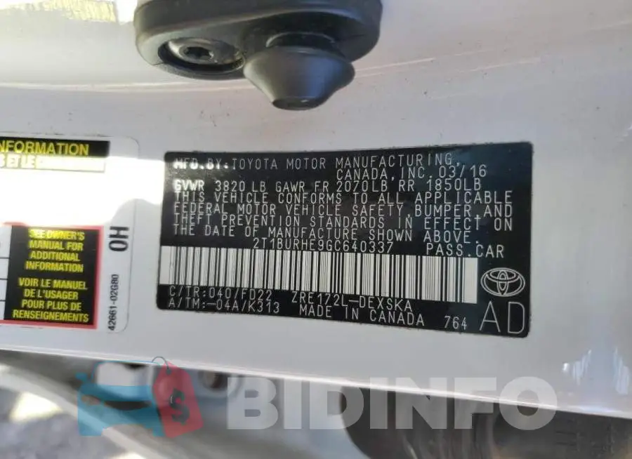 2T1BURHE9GC640337 Photo# 12