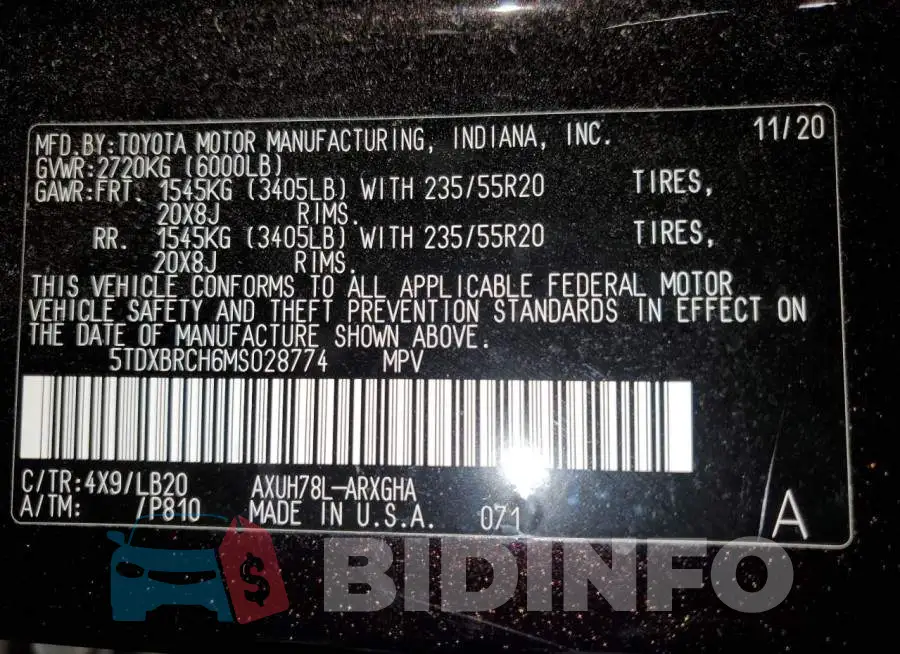 5TDXBRCH6MS028774 Photo# 13
