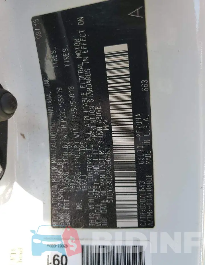 5TDYZ3DC4KS967631 Photo# 14