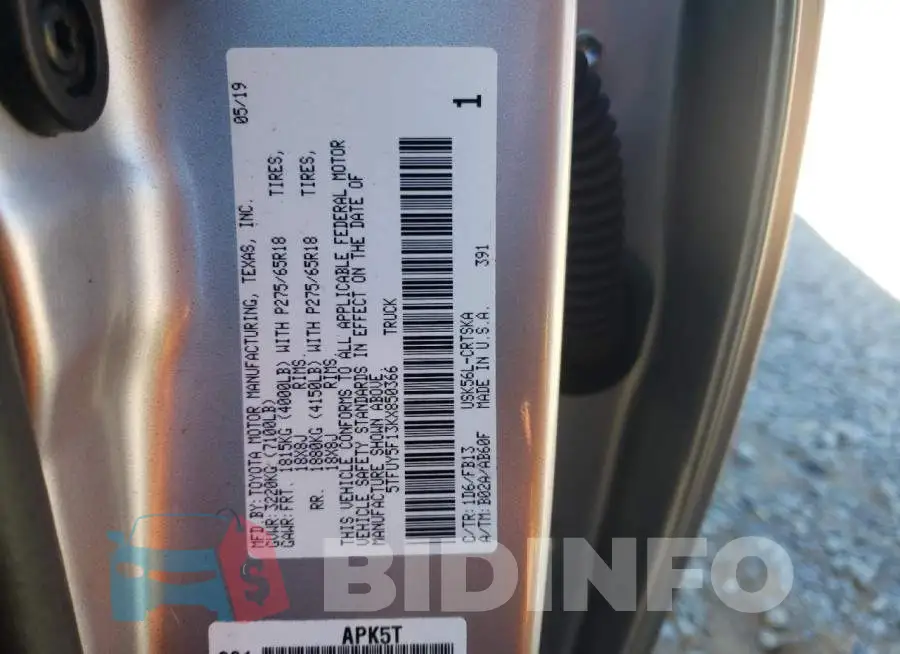 5TFUY5F13KX850366 Photo# 12