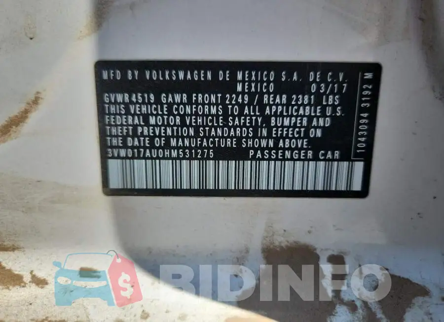 3VW017AU0HM531275 Photo# 14