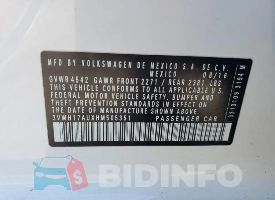 3VWH17AUXHM505351 Photo# 12
