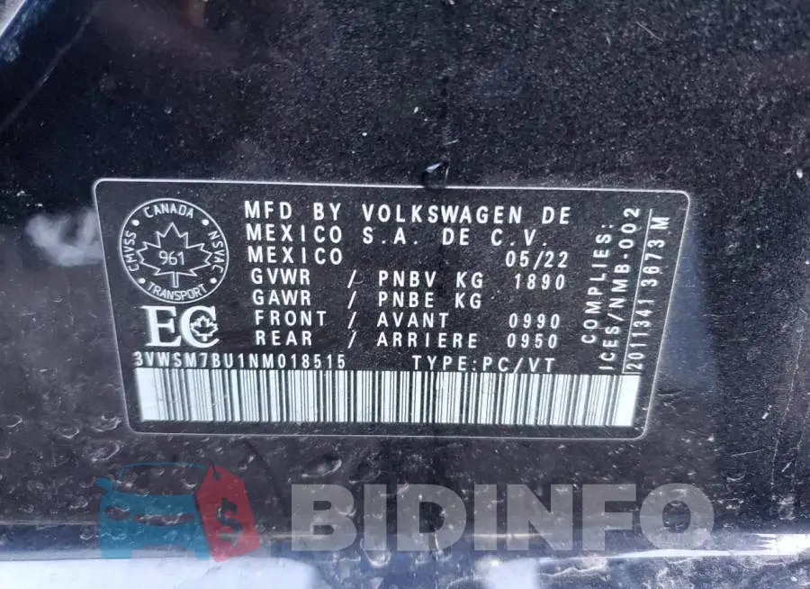 3VWSM7BU1NM018515 Photo# 12