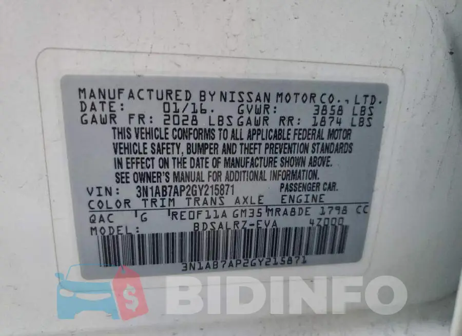 3N1AB7AP2GY215871 Photo# 13