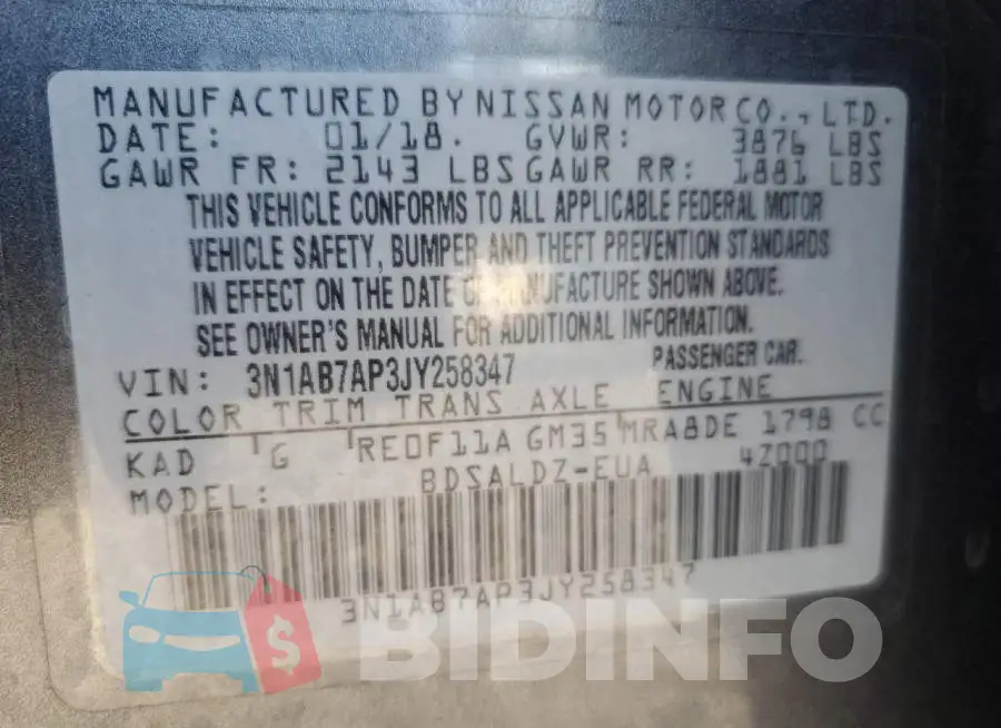 3N1AB7AP3JY258347 Photo# 12