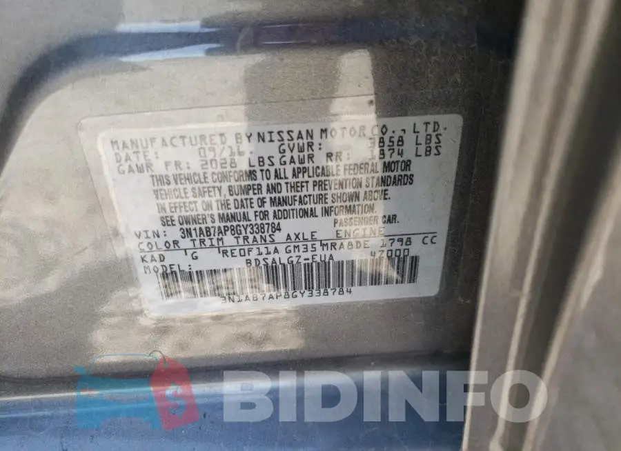 3N1AB7AP8GY338784 Photo# 13