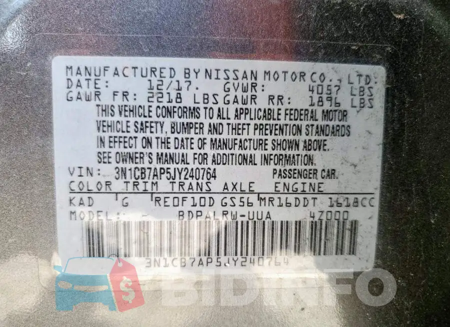 3N1CB7AP5JY240764 Photo# 12