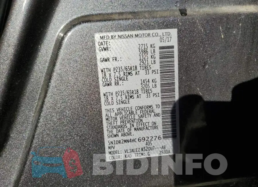 5N1DR2MN4HC692276 Photo# 12