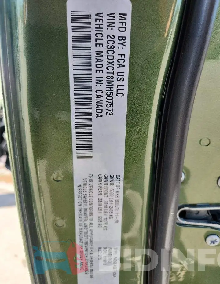 2C3CDXCT8MH507573 Photo# 13