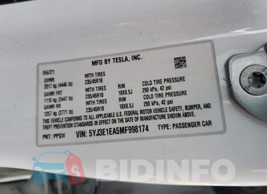 5YJ3E1EA5MF998174 Photo# 12