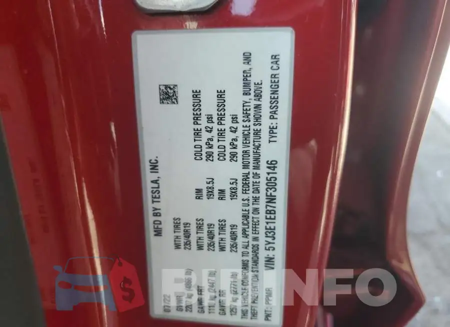 5YJ3E1EB7NF305146 Photo# 12
