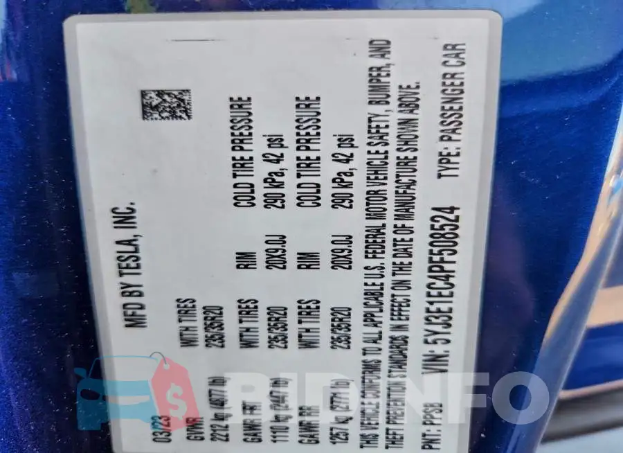 5YJ3E1EC4PF508524 Photo# 12