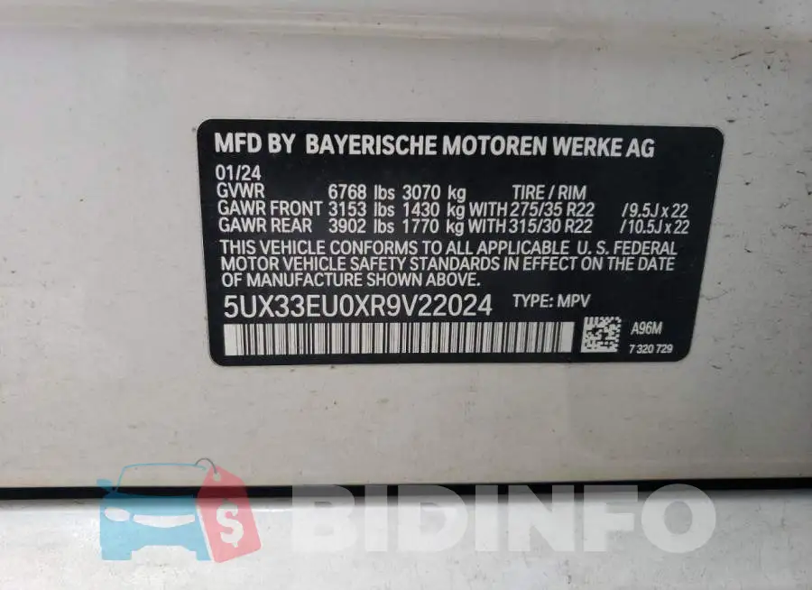 5UX33EU0XR9V22024 Photo# 13