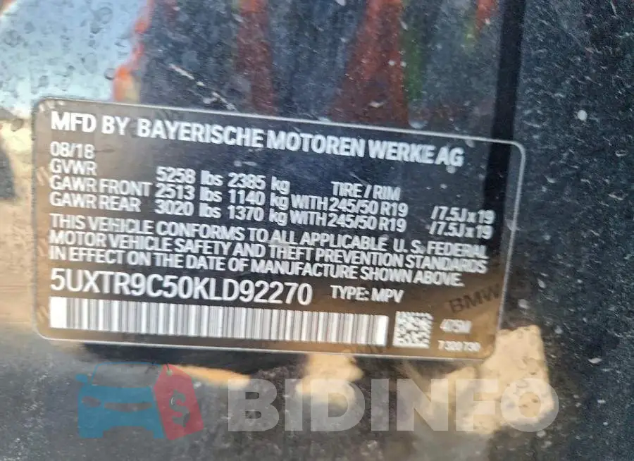 5UXTR9C50KLD92270 Photo# 13