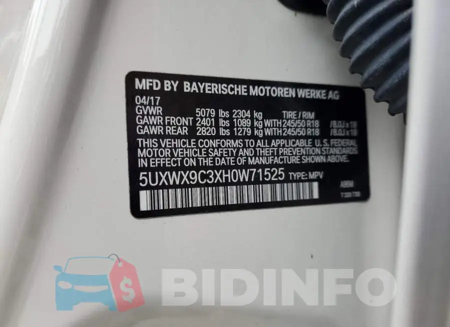 5UXWX9C3XH0W71525 Photo# 14