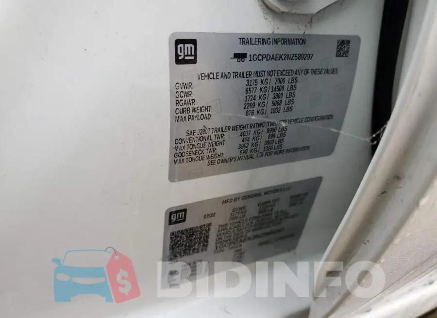 1GCPDAEK2NZ589297 Photo# 12
