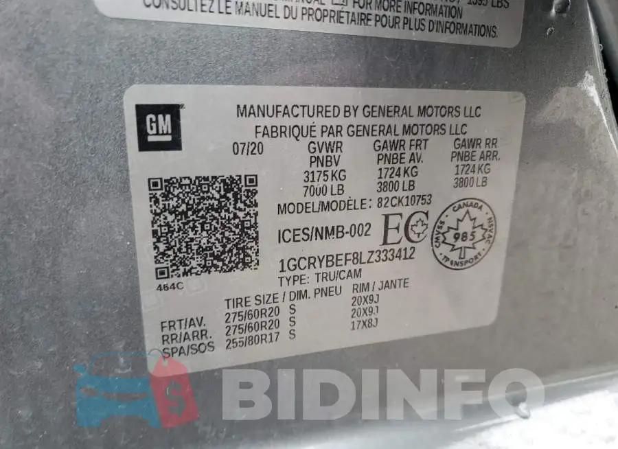 1GCRYBEF8LZ333412 Photo# 13