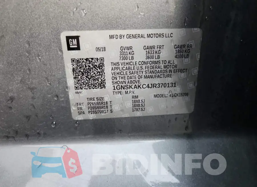 1GNSKAKC4JR370131 Photo# 13