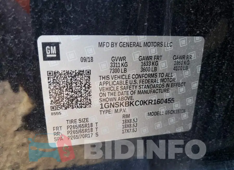 1GNSKBKC0KR160455 Photo# 14