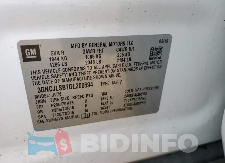 3GNCJLSB7GL200694 Photo# 13