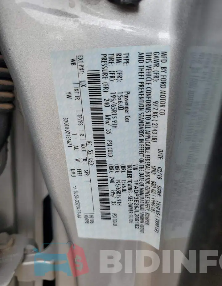 1FADP3E26JL269182 Photo# 12