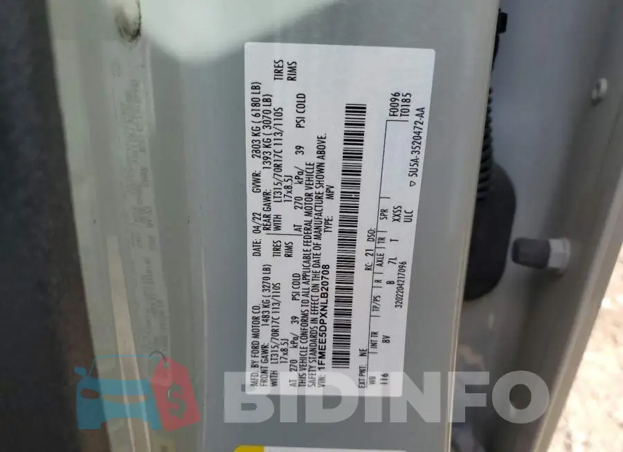 1FMEE5DPXNLB20708 Photo# 13