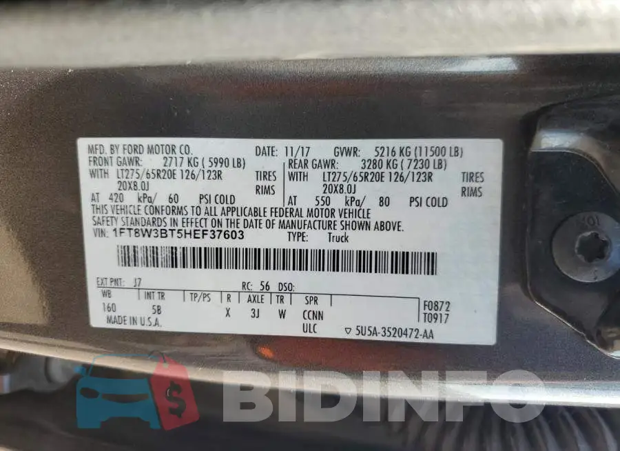 1FT8W3BT5HEF37603 Photo# 13
