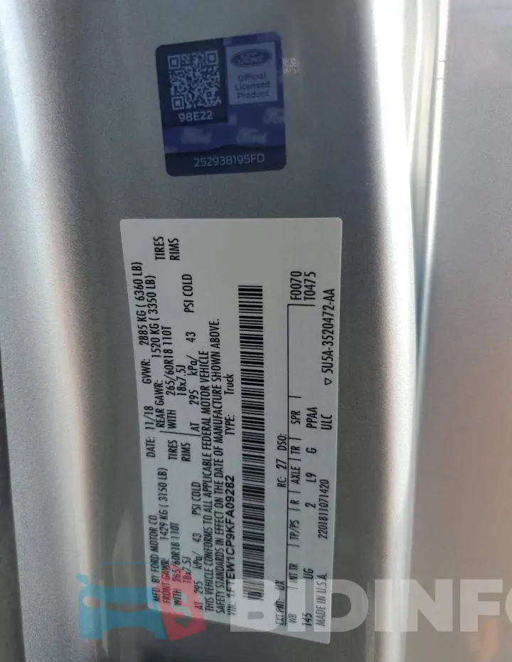 1FTEW1CP9KFA09282 Photo# 13