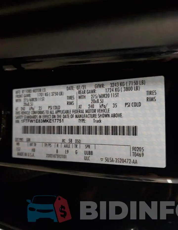 1FTFW1E83MKE17751 Photo# 12