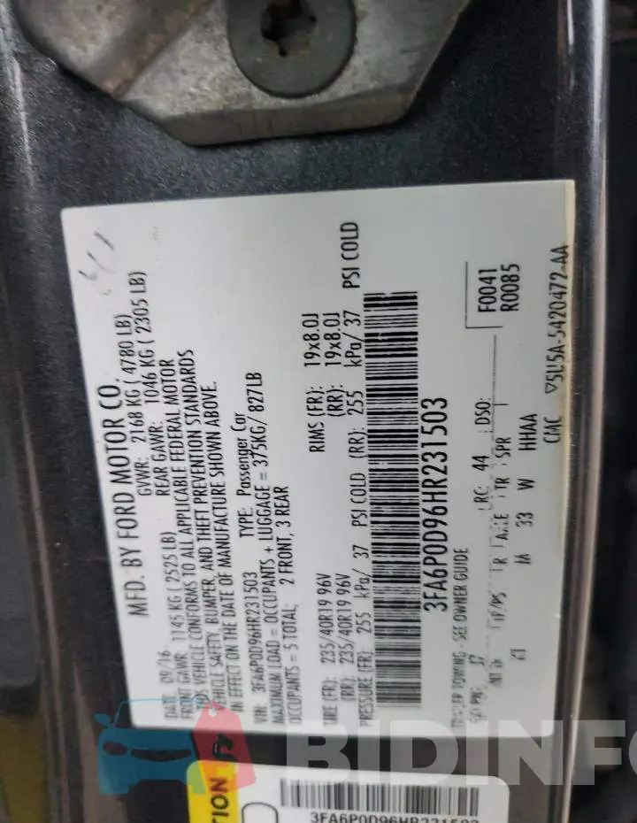 3FA6P0D96HR231503 Photo# 12