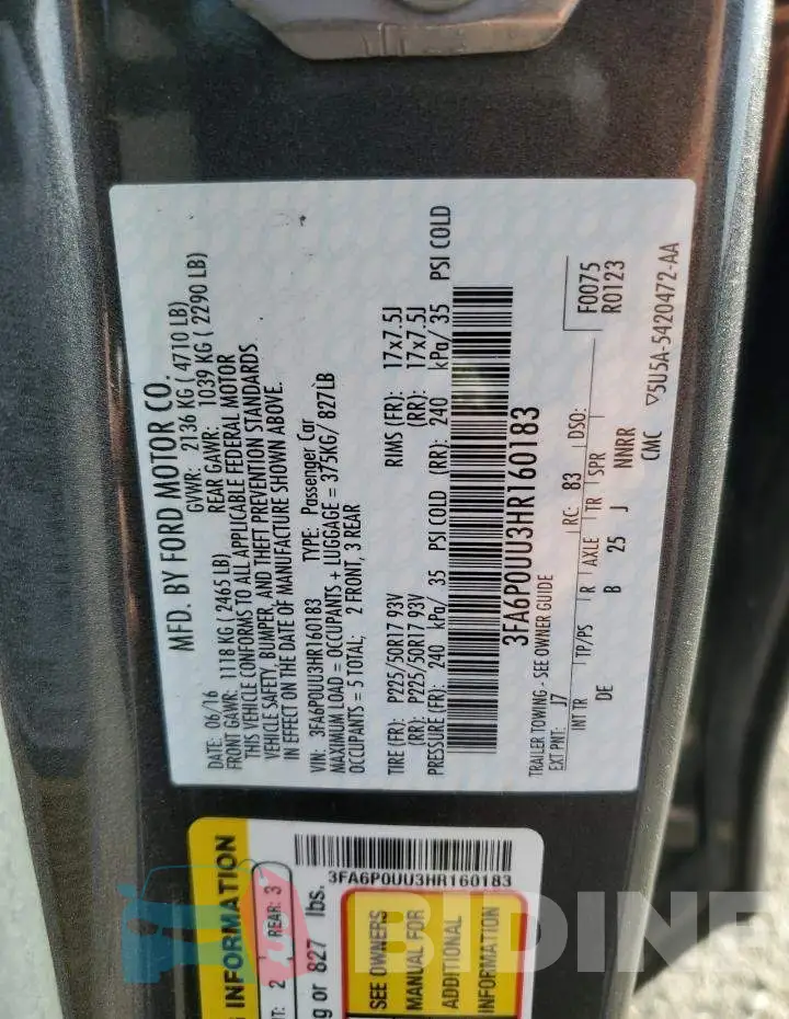3FA6P0UU3HR160183 Photo# 12