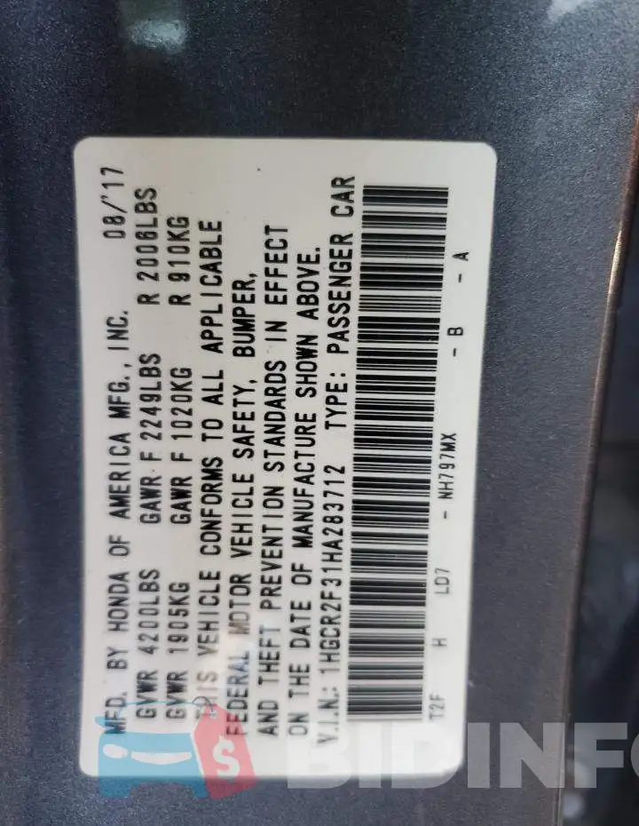 1HGCR2F31HA283712 Photo# 12