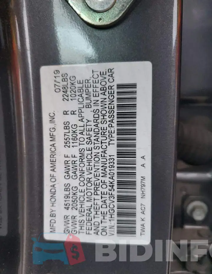 1HGCV3F54KA019331 Photo# 12