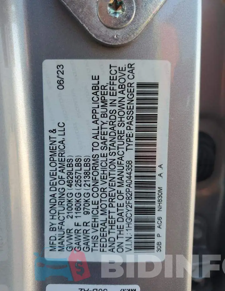 1HGCY2F82PA044358 Photo# 13