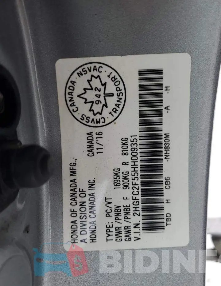 2HGFC2F55HH009351 Photo# 13