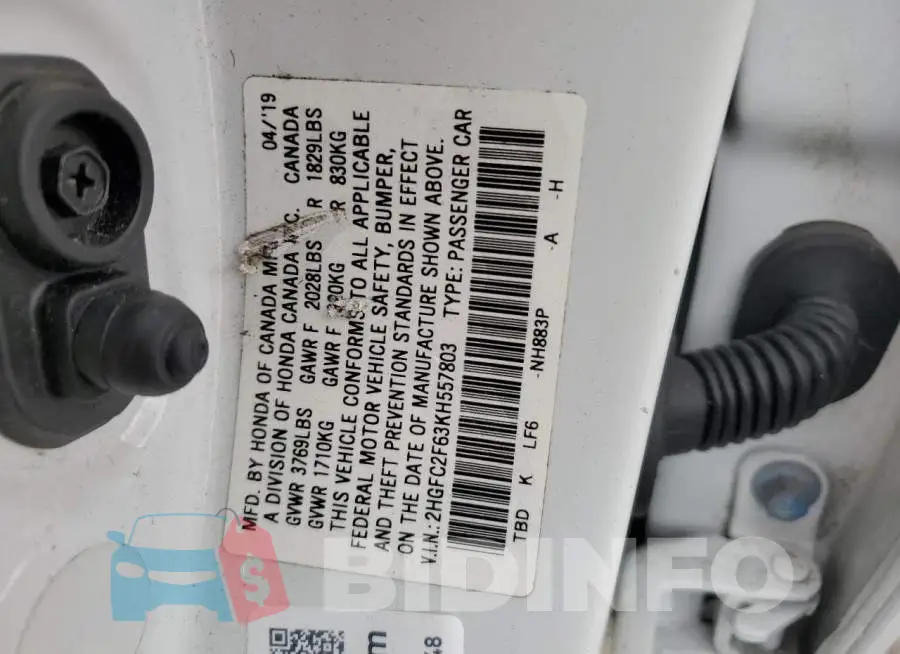 2HGFC2F63KH557803 Photo# 12