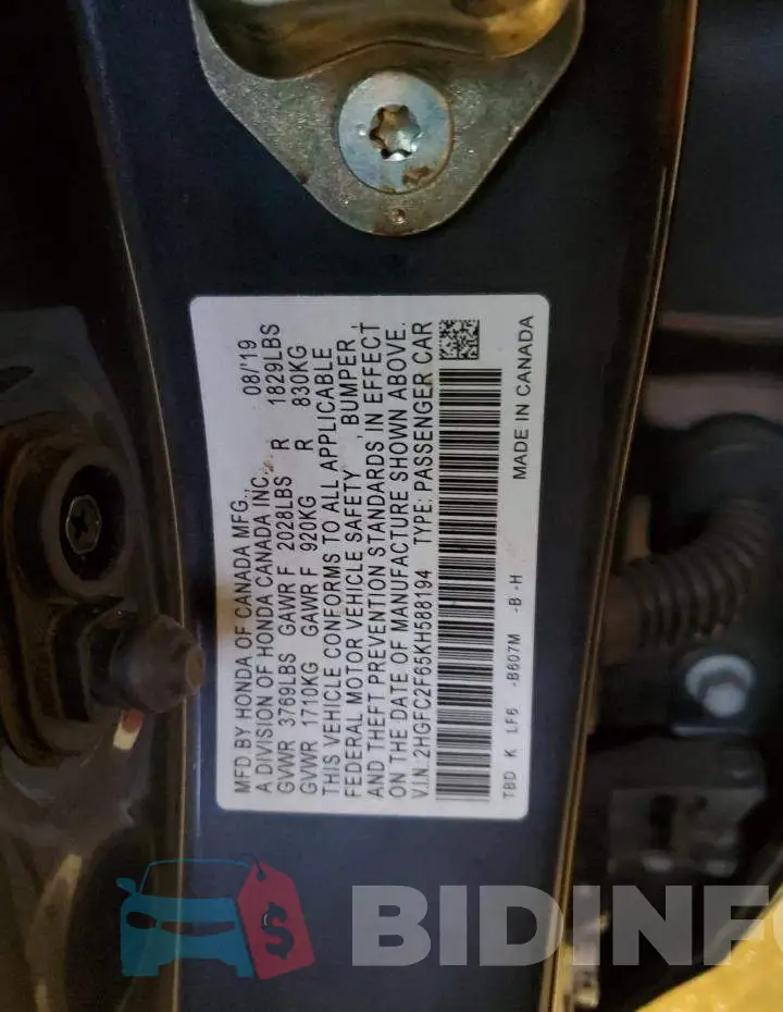 2HGFC2F65KH588194 Photo# 13