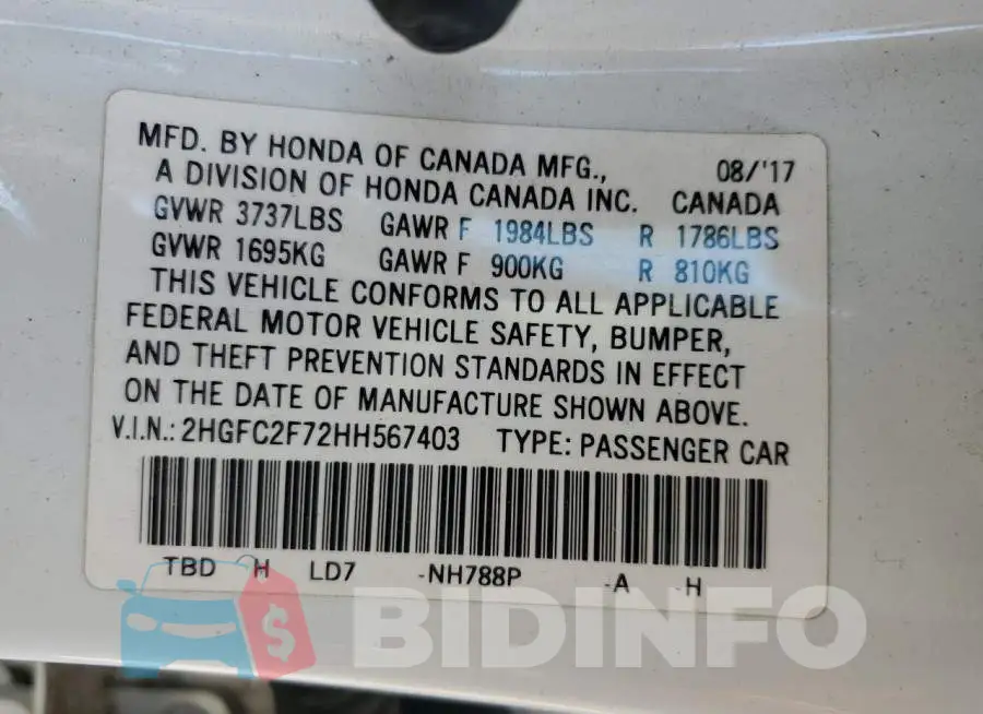 2HGFC2F72HH567403 Photo# 12