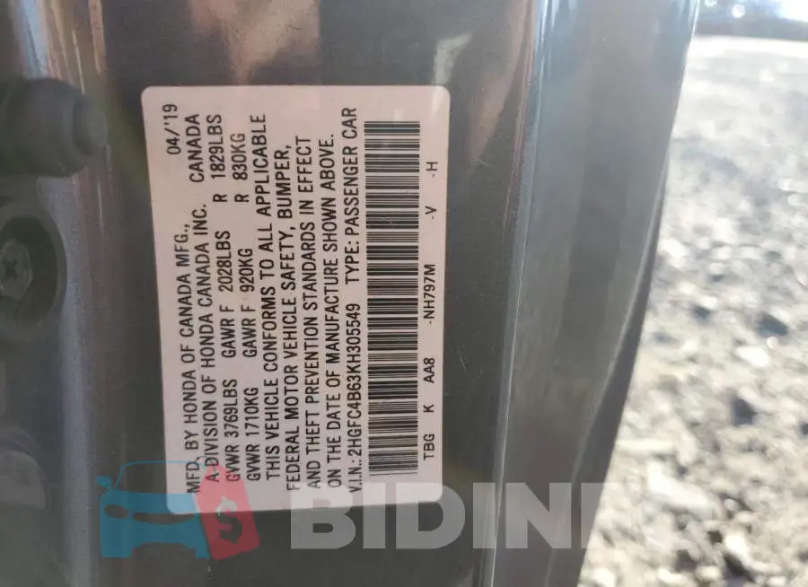 2HGFC4B63KH305549 Photo# 12