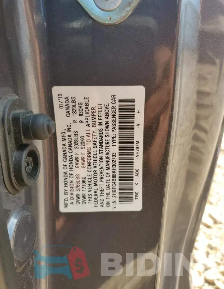 2HGFC4B88KH302793 Photo# 12