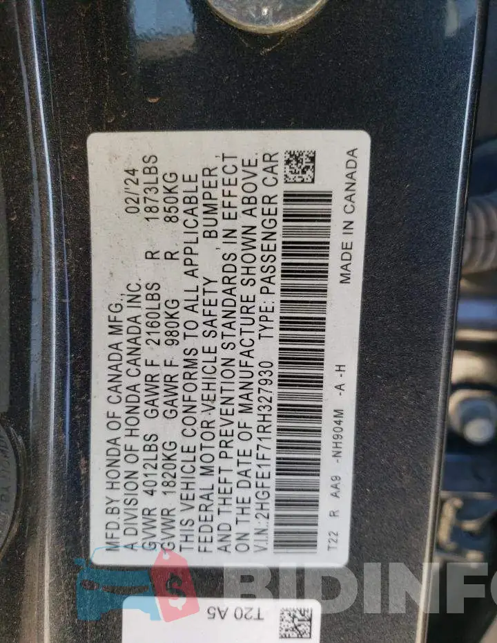 2HGFE1F71RH327930 Photo# 12