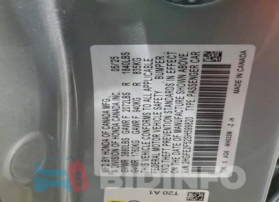 2HGFE2F52SH599820 Photo# 12