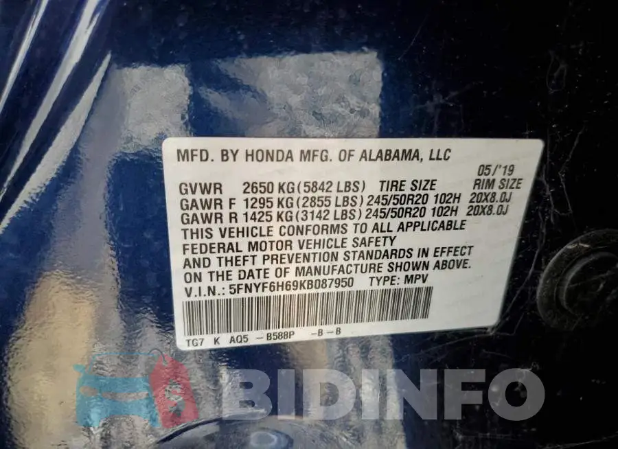 5FNYF6H69KB087950 Photo# 13