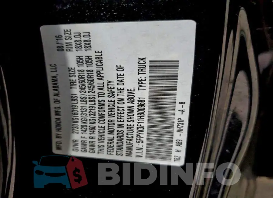 5FPYK3F11HB009681 Photo# 12